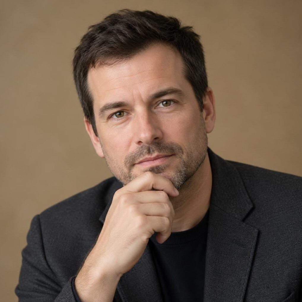 Portrait of a man researcher with short hair